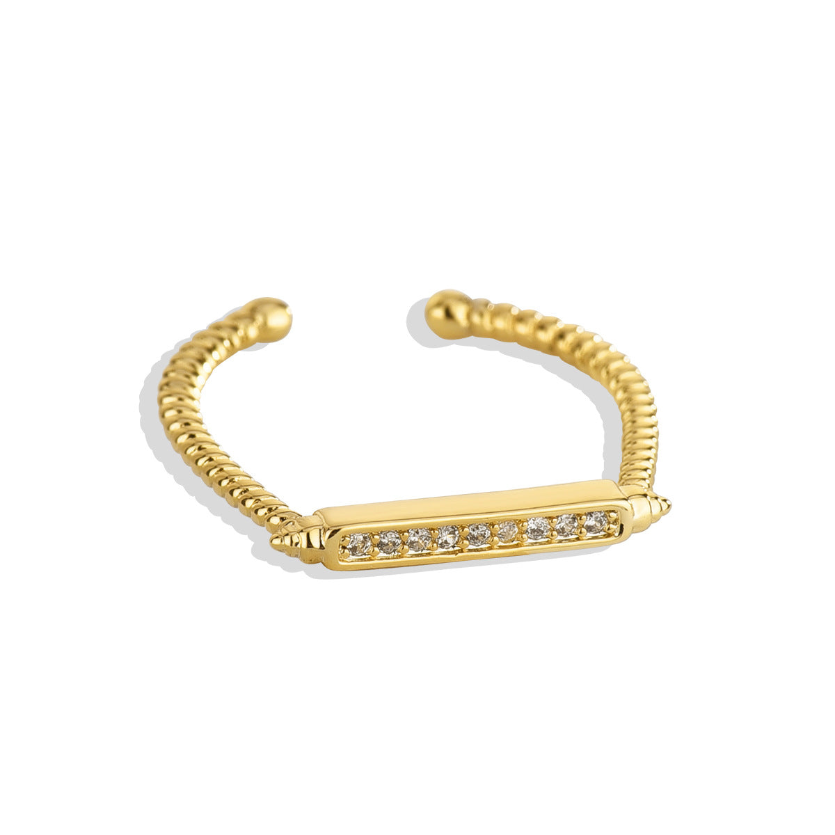 R0174 Fashion Single Row Zirconia Open Ring for Women Gold Plated Minimalist