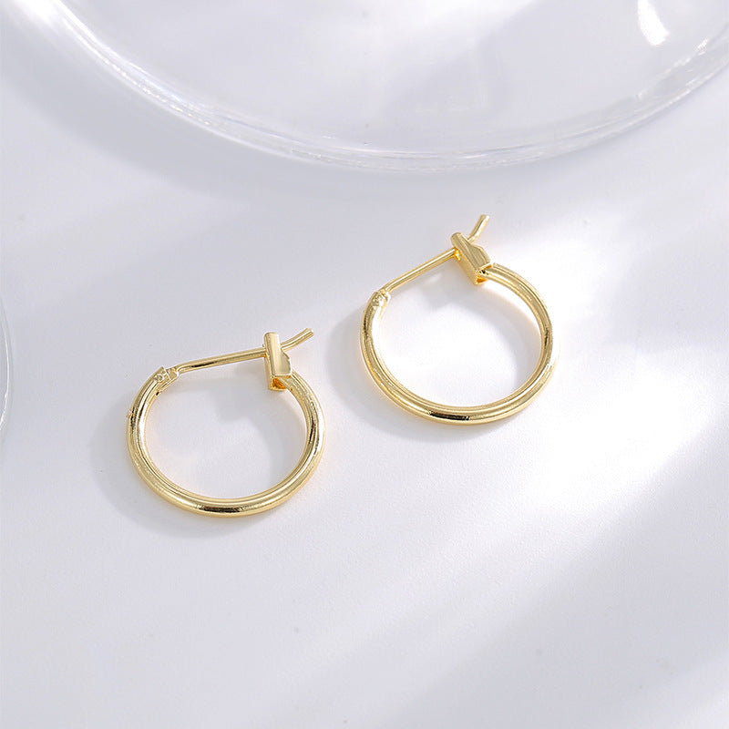 E0307 Simple Versatile Geometric Round Small Hoop Earrings for Women, Multiple Sizes, Gold-Plated Minimalist Ear Cuffs