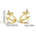E0135Korean Version Silver Needle Zirconia Stud Earrings Simple Female Small Butterfly Shape Ear Jewelry Earrings