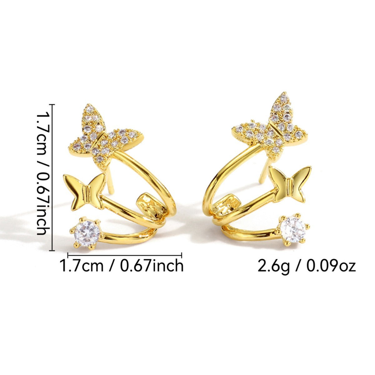 E0135Korean Version Silver Needle Zirconia Stud Earrings Simple Female Small Butterfly Shape Ear Jewelry Earrings