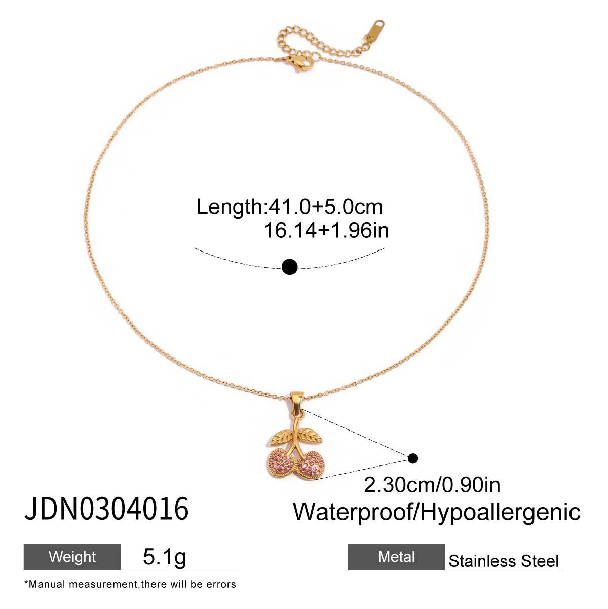 Stainless Steel Cherry Zircon Necklace Jewelry for Women, Non-Fading Choker Accessories