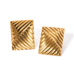 18K Gold Stainless Steel Striped Symmetrical Earrings Simple Design Fashion Stud Earrings