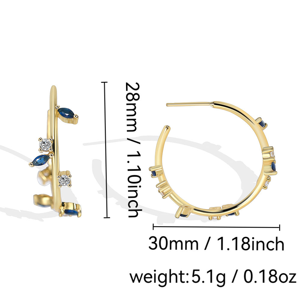 E0397 Fashion Metal Earrings Zircon Leaf Branch Earrings Retro Style Super Fairy