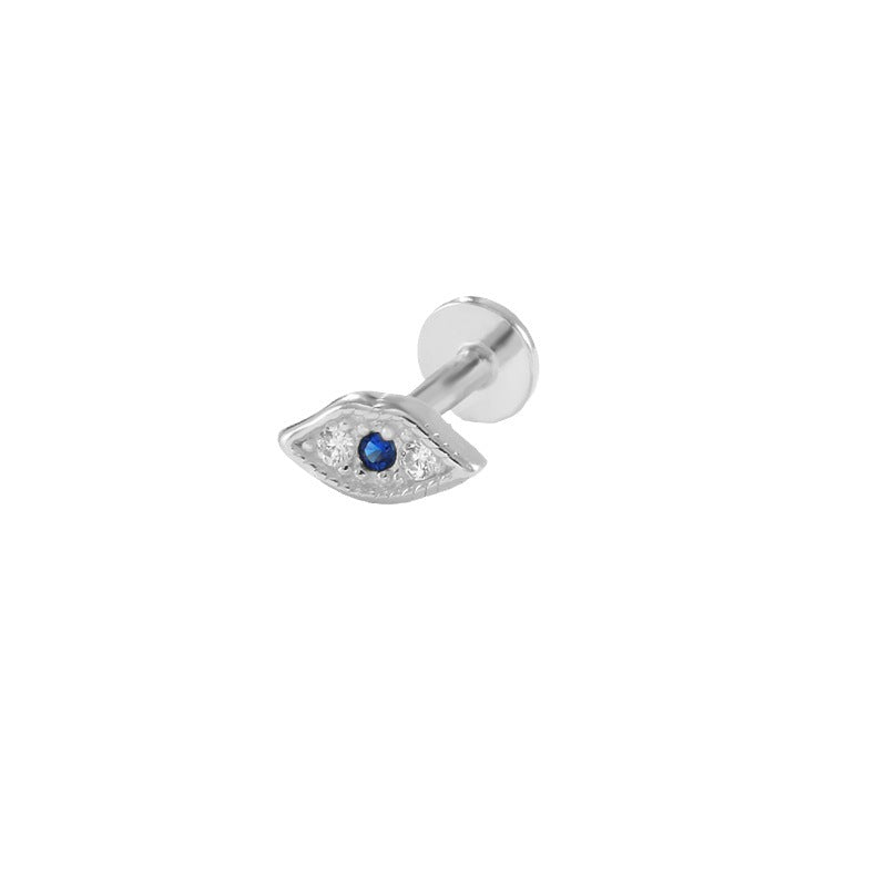 S925Sterling Silver Lip Piercing with Diamond Inlay, Popular Flat Head Threaded Cartilage Piercing Stud