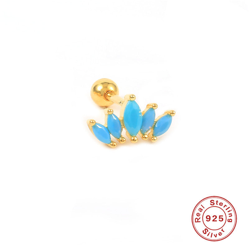 S925Pure Silver Single Crown Ear Bone Stud Earrings Bestselling Fashion Diamond-Studded Threaded Ear Piercing Women's Ear Jewelry