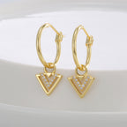 E0807 Dongdaemun Creative Design Triangle Earrings for Women Gold-Plated Geometric V Zirconia Inlaid Earrings