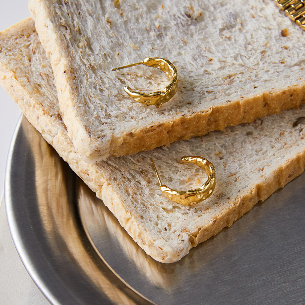 Zircon C Hoop Earrings Stud Stainless Steel Jewelry for Women Non-Fading