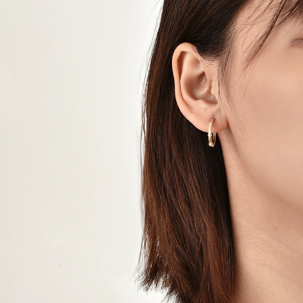 E0042Fashion Jewelry Copper Gold Plated with Zirconia C Women's Bamboo Knot Circle Earrings