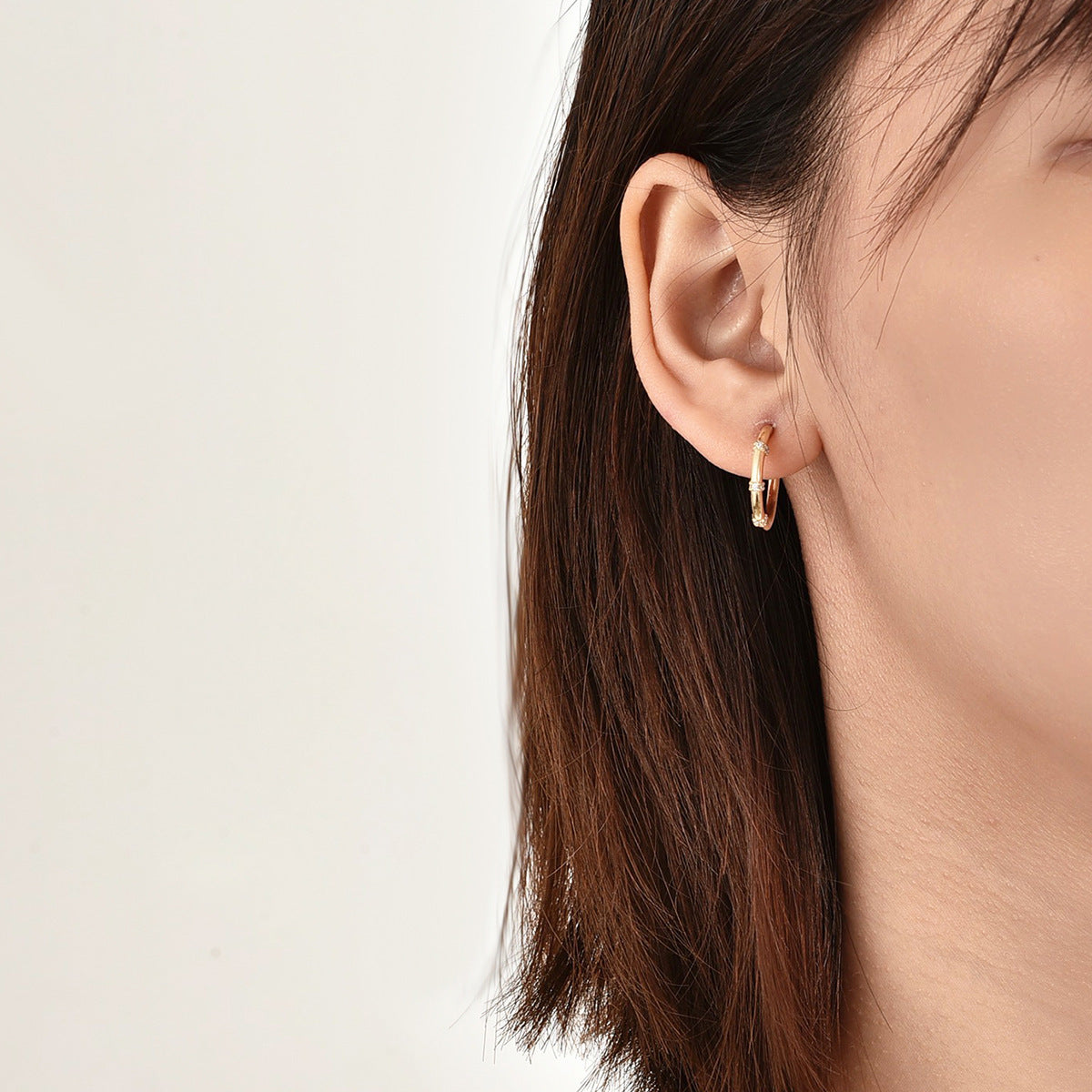 E0042Fashion Jewelry Copper Gold Plated with Zirconia C Women's Bamboo Knot Circle Earrings