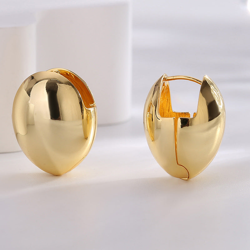 E0609 Simple Three-Dimensional Spherical Glossy Earrings for Women Brass Gold-Plated Fashion Ear Clips