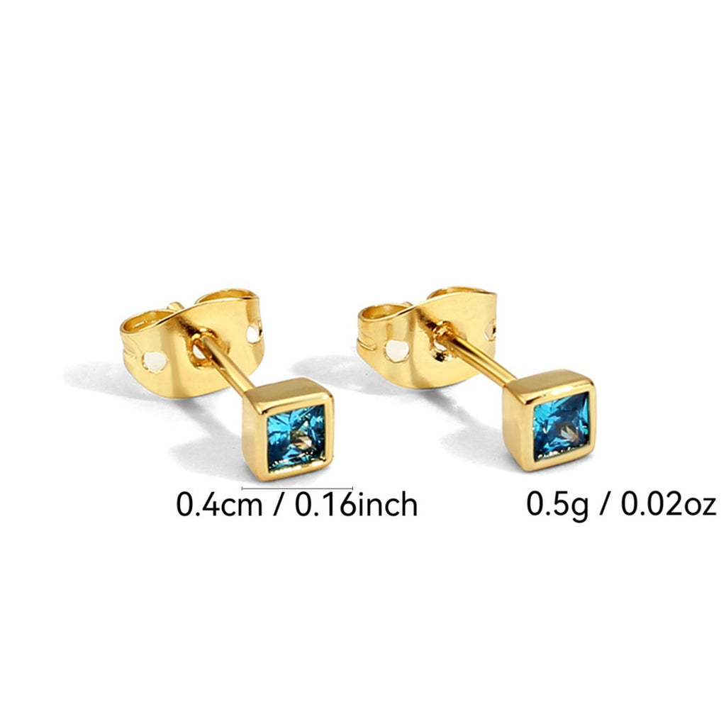 E0032 Simple Geometric Square Zircon Earrings for Women Gold-Plated Ear Studs925Silver Needle Jewelry