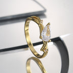 R0534 Simple Design Ring for Women, Brass with Gold Plating, Cold Freshwater Drop-Shaped Zircon