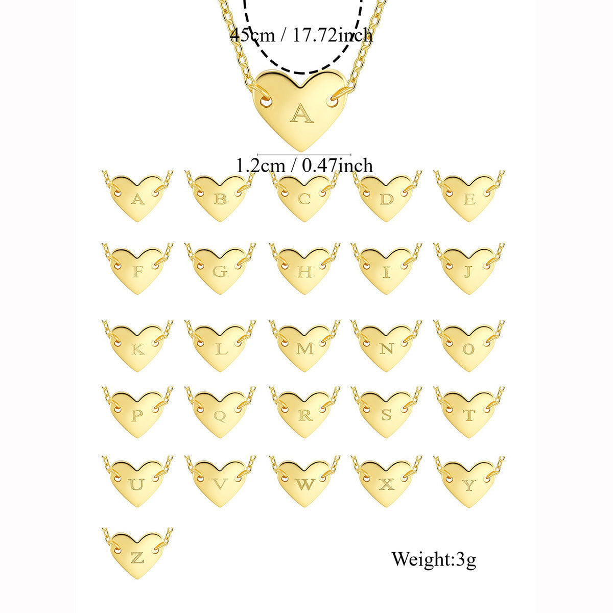 N0287 Elegant Simple Fashion Heart Necklace for Women Brass Gold Plated26English Letter Heart-shaped Collarbone Chain