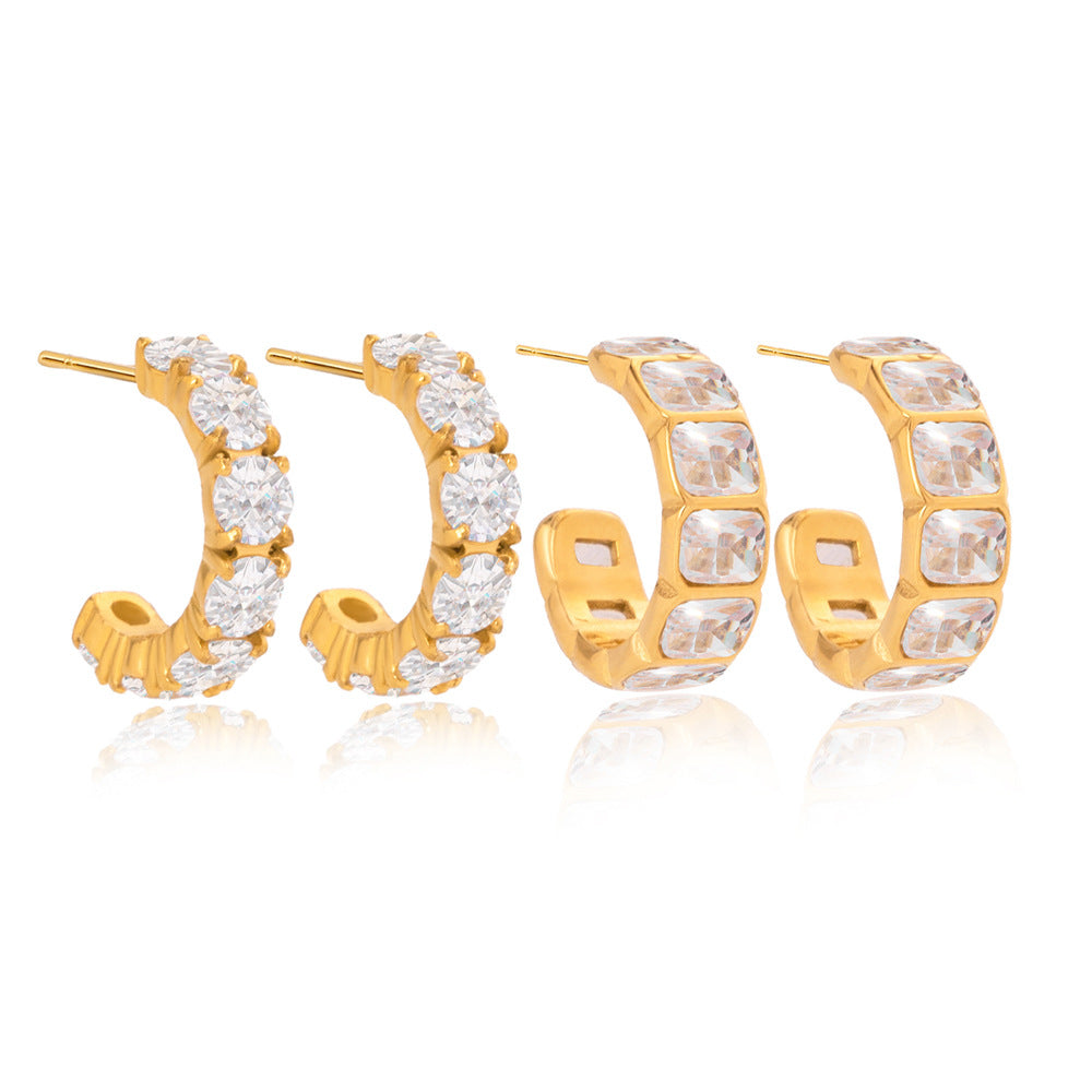 Zircon Earrings that Don't Fade18K Gold Earrings Stainless Steel Jewelry