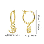 E0808 Korean Style Fashion Creative Design Earrings for Women with Pegasus, Unicorn, and Moon Inlaid Zirconia