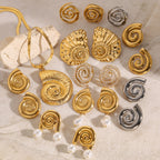 Stainless Steel Conch Necklace Pearl Stud Earrings Zircon Earrings Ring Jewelry