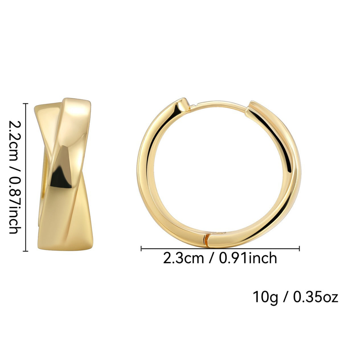 E0226Round Face Plain Hoop Earrings Fashion Gold-Plated Smooth Ear Cuff Hoop for Women