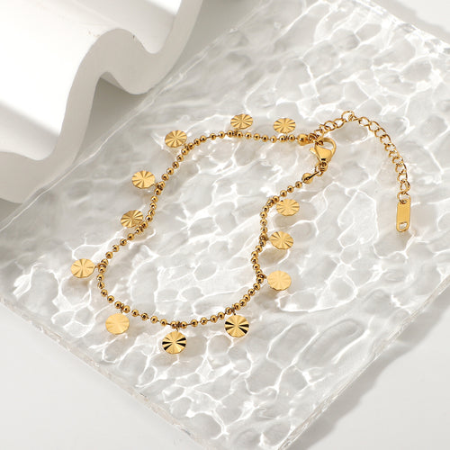 18K Gold-Tone Floral Beaded Pendant Stainless Steel Necklace with floral design details
