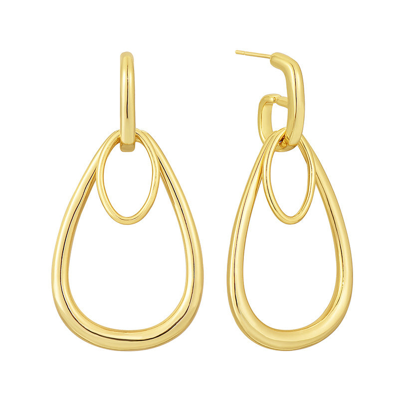 E0629 Elegant Fashion Geometric Hollow Large Teardrop Earrings for Women Copper Gold Plated Simple Smooth Earrings