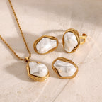 Stainless Steel Pearl Necklace Stud Earrings Exaggerated Ring18K gold Accessories