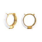 E0785 Simple White Epoxy Earrings for Women, Brass Gold-Plated, Fashionable Retro Small Cute Hoop Earrings