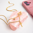 2H Cross Necklace Collarbone Chain Non-Fading Stainless Steel Jewelry for Women