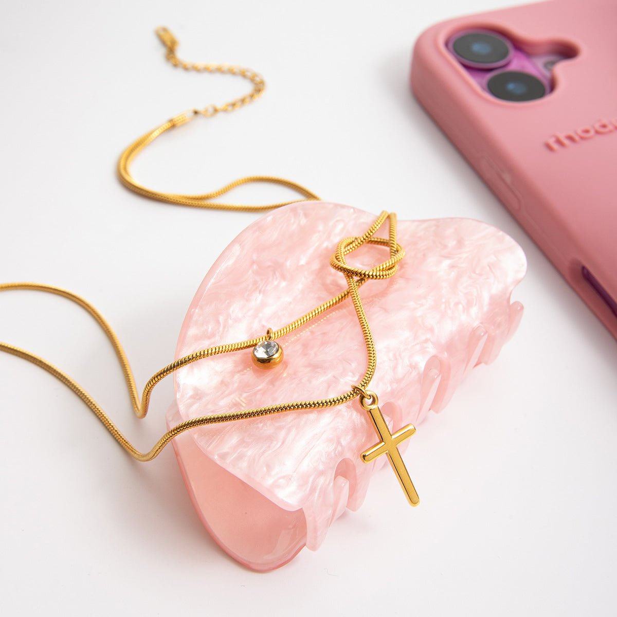 2H Cross Necklace Collarbone Chain Non-Fading Stainless Steel Jewelry for Women