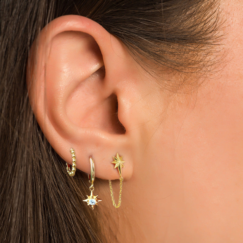 S925Pure Silver Earrings Minimalist Geometric Round Bead Stud Earrings Hoop Earrings Korean Style Earrings