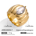 Cubic Zirconia Ribbed Stainless Steel Gold-Plated Ring — jewelry construction