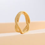 R0182 Copper Gold-Plated Exaggerated Design Hemp Rope Pattern Ring for Women Unique Style