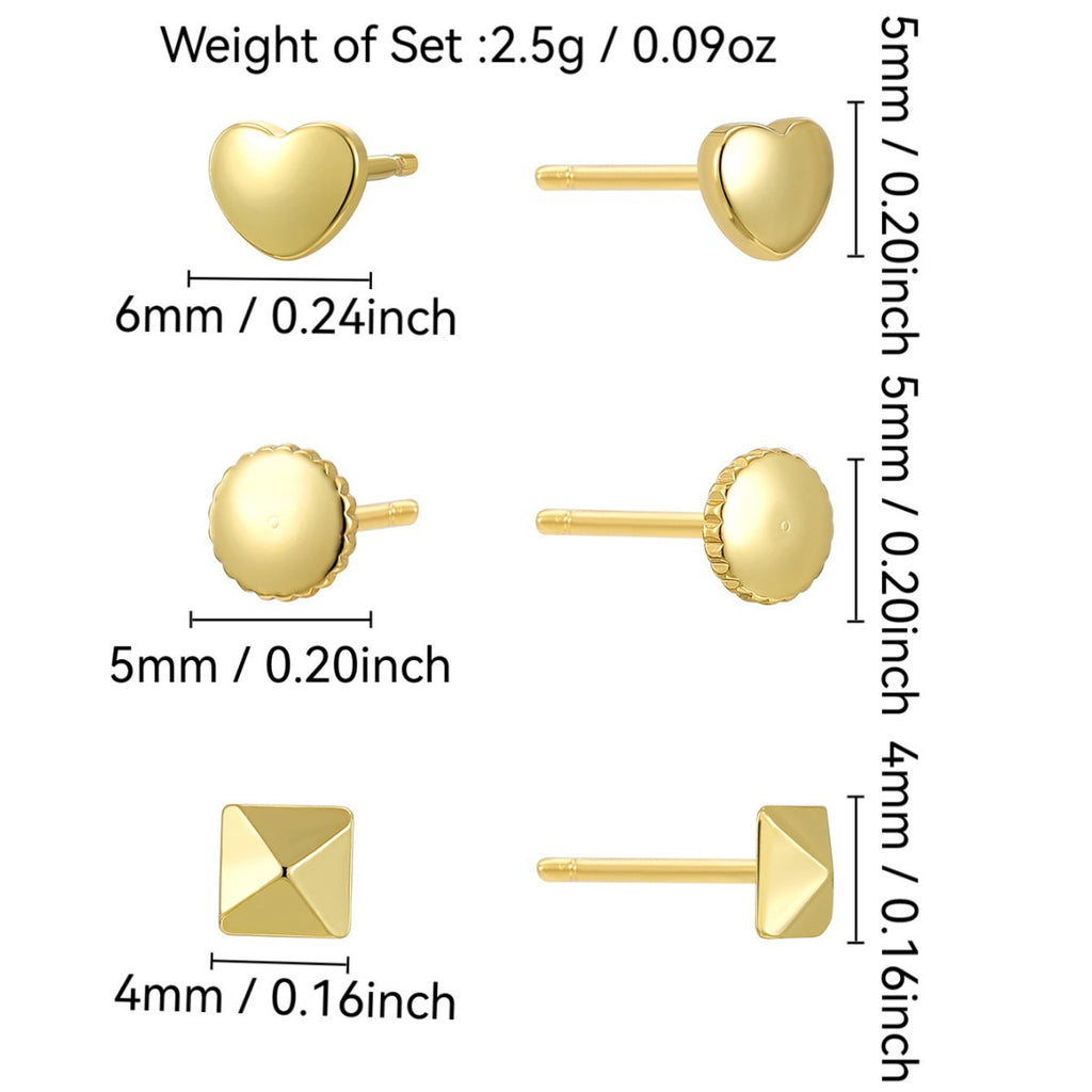 E0796 Minimalist Small Round Arc Lace Pyramid Heart-shaped Earring Set gold Cool Style Earrings