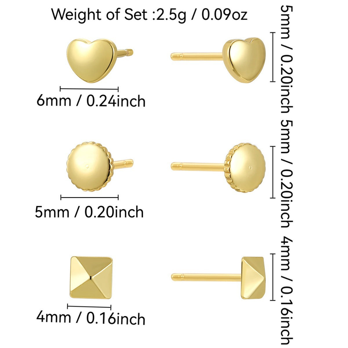 E0796 Minimalist Small Round Arc Lace Pyramid Heart-shaped Earring Set gold Cool Style Earrings