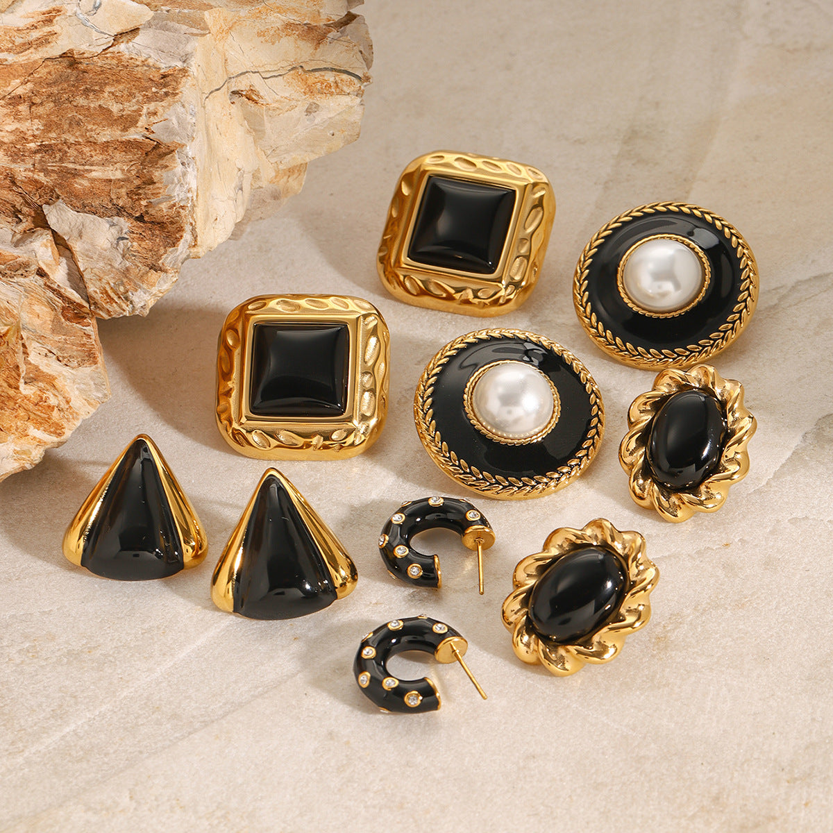 2H Stainless Steel Black Earrings Oil Drop Agate Earrings Earrings earrings