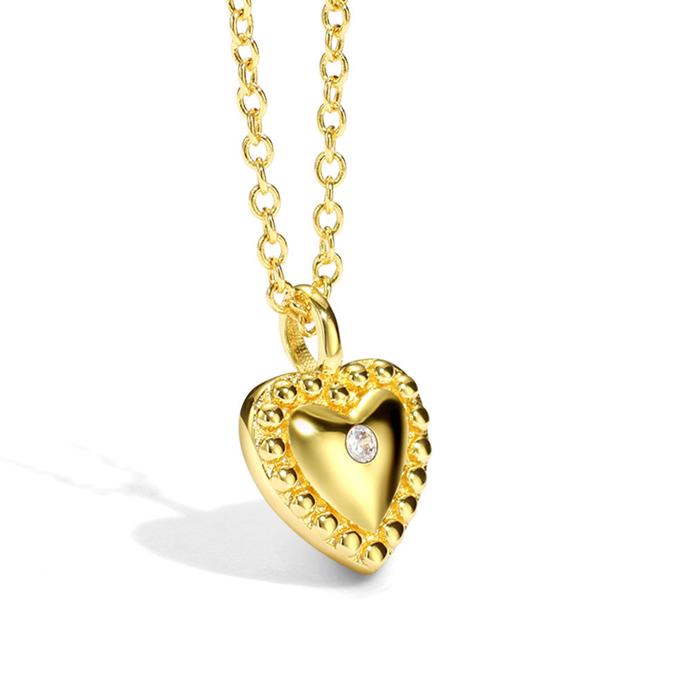 CYN0056 Heart-shaped Pendant Necklace for Women, Heart-shaped Zircon Inlay, Romantic Peach Heart Jewelry, One-piece Dropshipping
