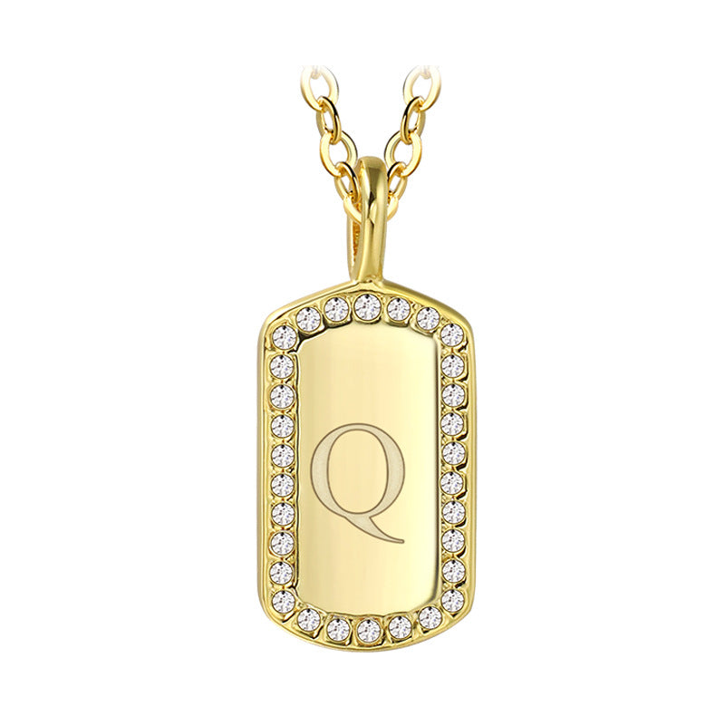 N0046 Gold-plated26Letter Square Necklace for Women, Simple Design English Choker Jewelry