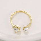 R0670 Fashion Design Sense Ring for Women, Gold-Plated, Inlaid with Heart-Shaped Zircon and Shell Beads, Open Ring