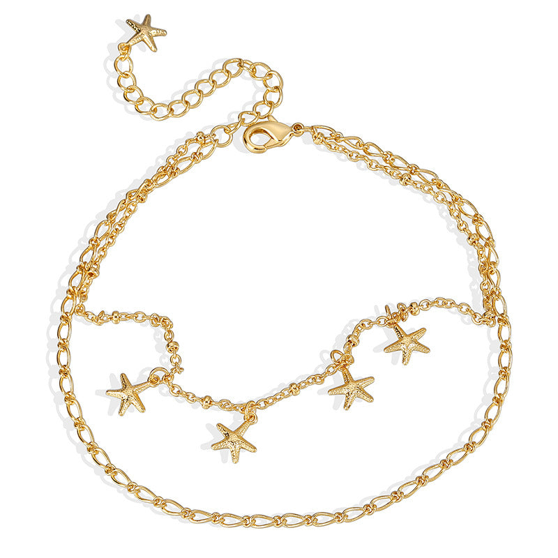 A0014 Jewelry Starfish Tassel Chain Simple Design Anklet for Women Brass Gold-Plated Foot Jewelry