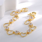 B0188 Fashion Hollow Heart Bracelet for Women Copper Gold Plated Zircon Heart