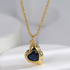 N0257 Fashion Retro Design Necklace for Women Deep Blue Zircon Irregular Heart Pendant