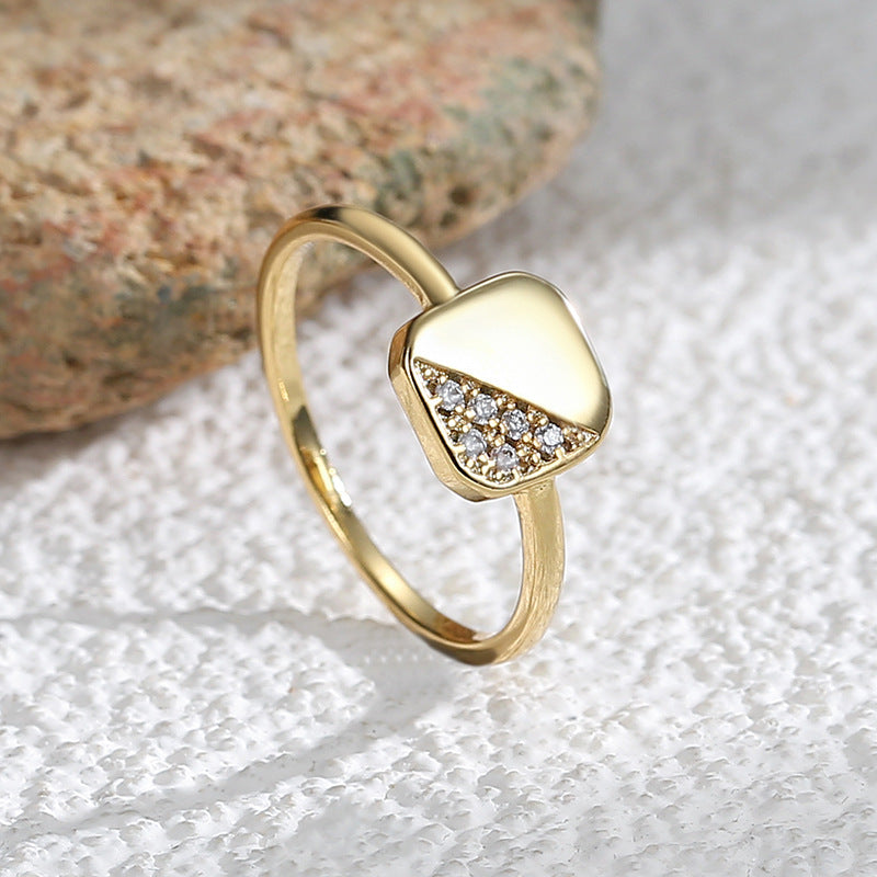 R0224 Closed Geometric Square Zircon Ring for Women Fashion Design