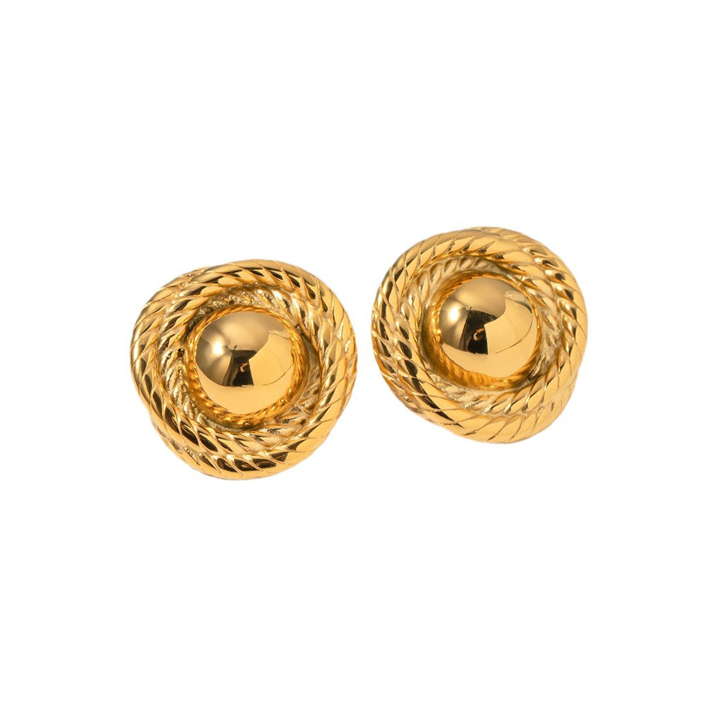 2H New18k Gold Stainless Steel Thread Texture Round Earrings Stainless Steel Jewelry fashion Personality Gift for Women