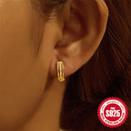 925Pure Silver Minimalist Leaf Geometric Inlaid Diamond Simple Hoop Earrings Hot-Selling High-End Earrings