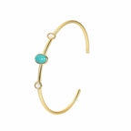 B0085 Geometric Minimalist Inlaid Opal Bracelet for Women Fashion Retro Turquoise Adjustable Open Bangle
