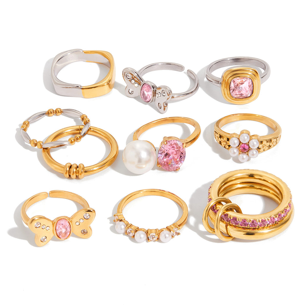 Stainless Steel Pink Zircon Ring Non-Fading Jewelry Non-Fading Accessories