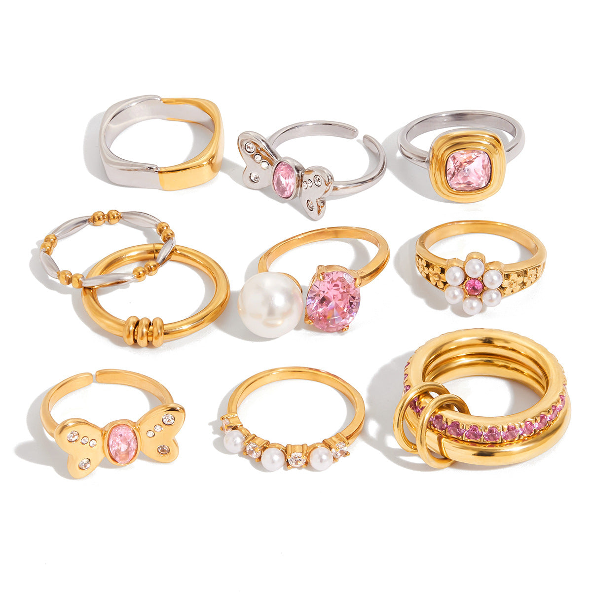 Stainless Steel Pink Zircon Ring Non-Fading Jewelry Non-Fading Accessories