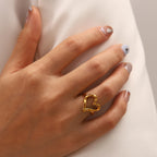 French Style Ring for Women, Designer Blogger's Same Style, Hammered Heart Gold-Plated Non-Fading Ring