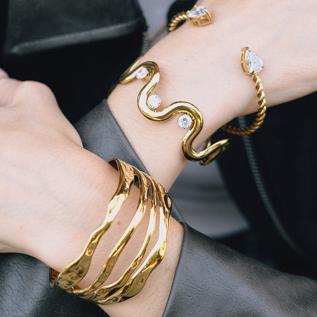 Stainless Steel Zircon Bracelet Non-Fading Open Bangle Jewelry