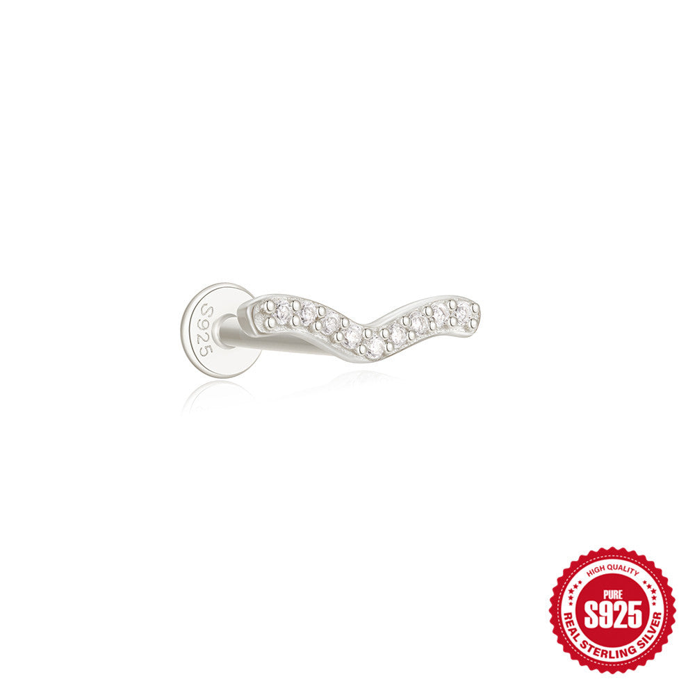 925Sterling Silver Tassel Water Drop Zircon Cartilage Piercing Flat Spiral Piercing Earrings Hot Selling Ear Bone Studs