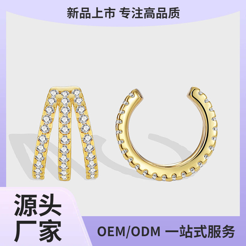 E0510 Simple Fashion Design Geometric Ear Clips for Women Copper Gold-Plated Micro-Inlaid Zircon Ear Jewelry