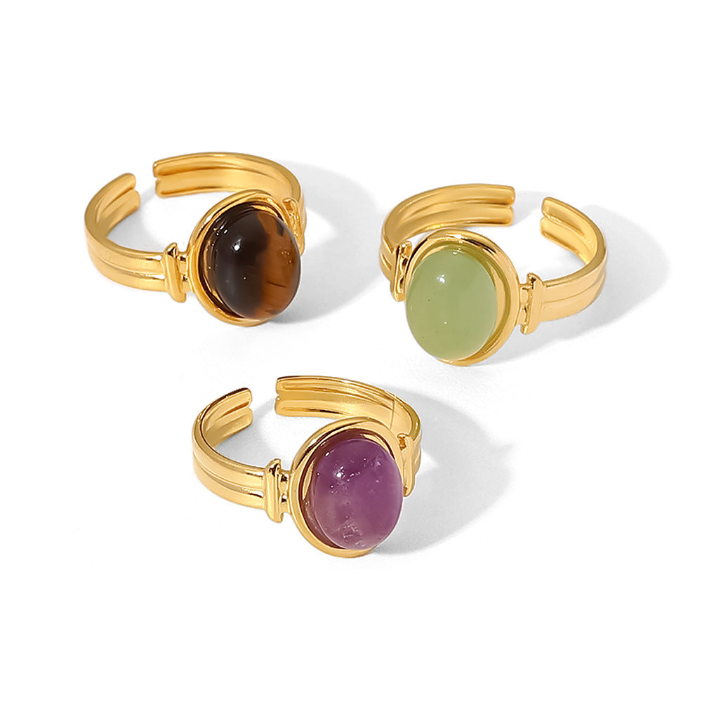 Same style ring18K Golden Oval Tiger Eye/green/Purple Semi-Precious Stone Open Ring for Women